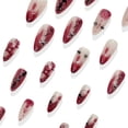 thumbnail image 5 of Tryvkinvive 24PCS Medium Almond Press On Nails,Nude Red Ombre Drip Crackle Rhinestone Fake Nails,Reusable Full Cover Glue On Nails for Women Gothic Halloween Party, 5 of 7
