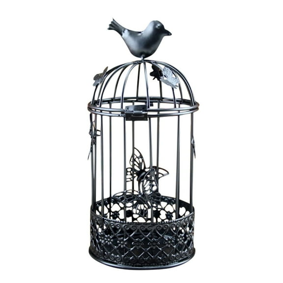 Birdcage Lantern Hollow Tealight Candlestick Vintage Wrought Metal Hanging Decor for Indoor Outdoor Use
