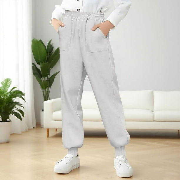 Cowsor Kids Solid Color Sweatpants Casual Elastic Waist Joggers Pants Comfort Loose Fit Athletic Pants Running Trousers