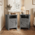 thumbnail image 2 of Furmax Farmhouse End Table, Nightstand Set of 2 with Barn Door and Shelf, Side Table for Living Room Bedroom, Gray, 2 of 8
