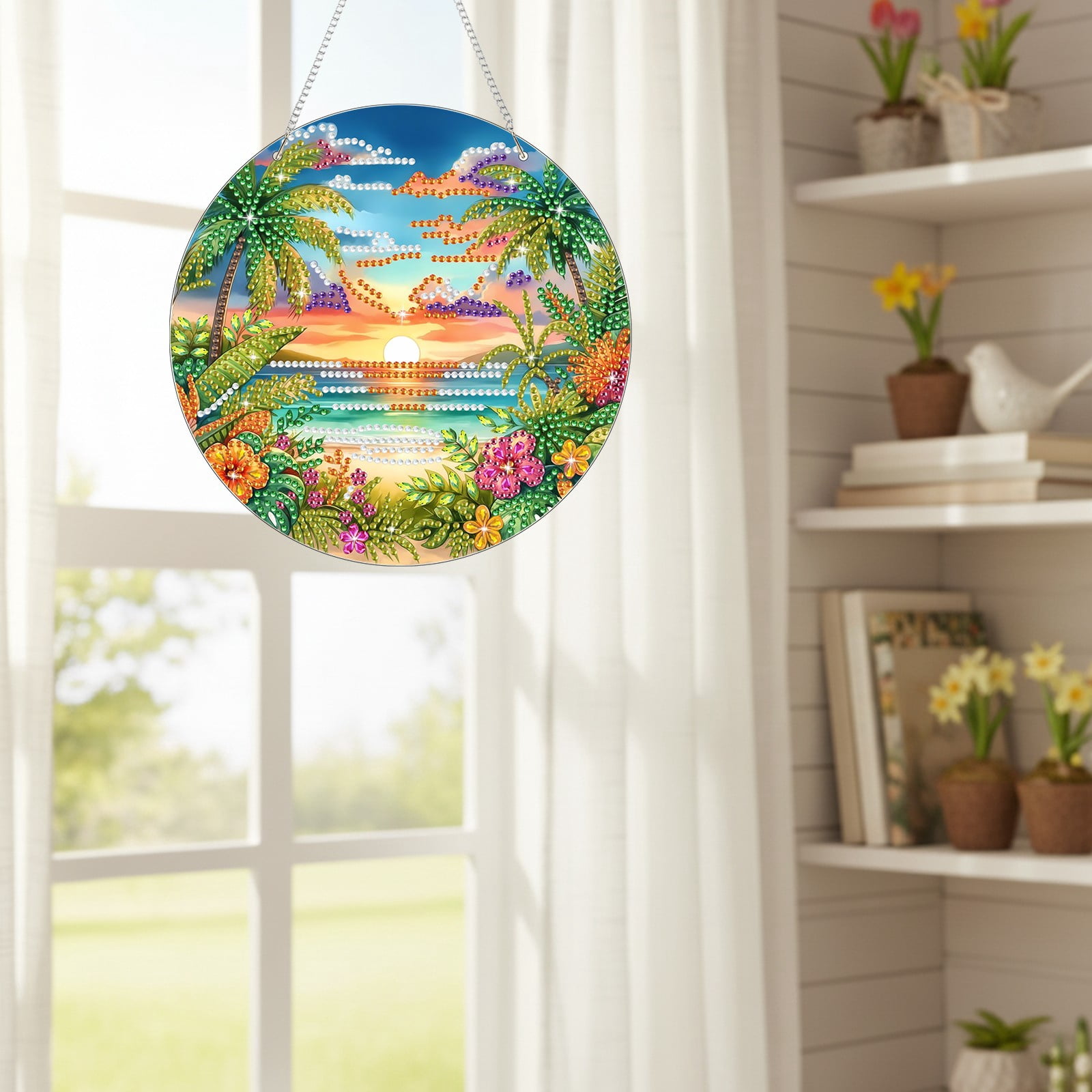 FLOPESN  DIY Diamond Art Kits,Spring Painting Sea Style, 8.27*8.27in Diamond Painting Pendant, Creative Design Wall Decor