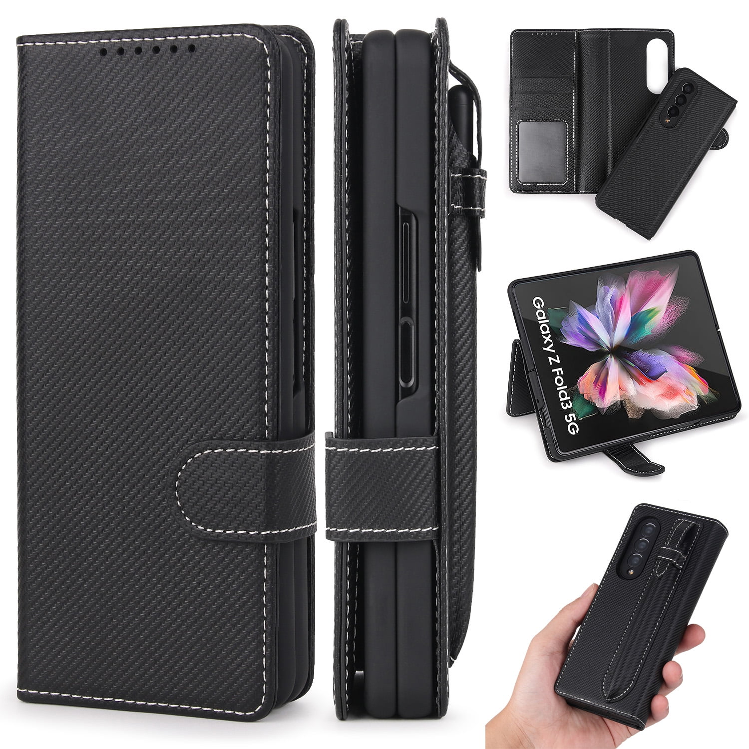 Allytech For Samsung Galaxy Z Fold 3 5g Case With S Pen Pocket Detachable 2 In 1 Magnetic Wallet Kickstand Bracket Premium Pu Leather Card Slots Stylus Pen Holder Protective Folio Cover Twill