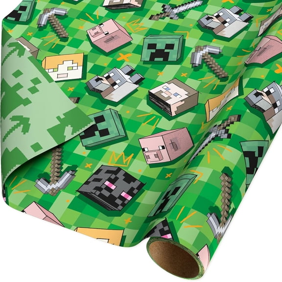 40 sq. ft. Reversible Minecraft Wrapping Paper for All Occasions (1 Roll, 30 in. x 192 in.)