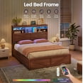 thumbnail image 5 of Farmhouse Queen Size Bed Frame with Lift Up Storage & Bookcase Headboard - Wood Platform Bed with USB Charging Station, LED Lights, No Box Spring Needed, Brown, 5 of 8