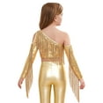 thumbnail image 2 of vastwit Girls Sequin Irregular Crop Top Tassels Off Shoulder Long Sleeve Dance Shirts for Performance Gold 12, 2 of 7