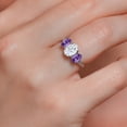 thumbnail image 4 of Gem Stone King 10K White Gold White Moissanite Purple Amethyst and White Lab Grown Diamond 3 Stone Engagement Ring for Women (2.44 Cttw, Gemstone Birthstone, Available in Size 5, 6, 7, 8, 9), 4 of 5