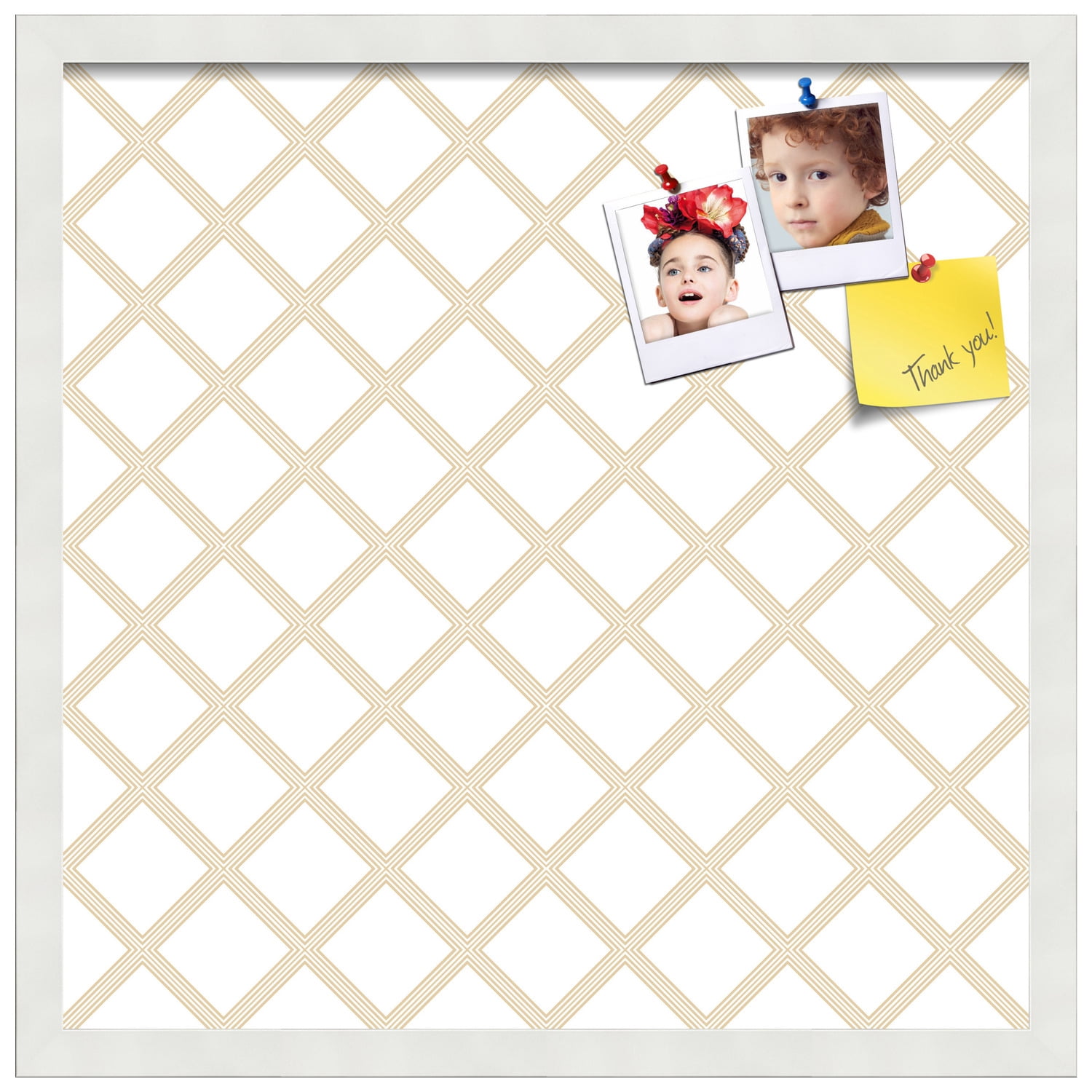 PinPix 20x20 Custom Cork Bulletin Board Diamond Modern Beige White Poster Board Has a Fabric Style Canvas Finish, Framed in Diamond Modern Beige White, by ArtToFrames (PinPix-1801)
