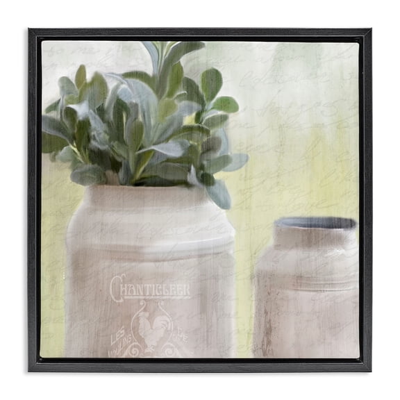 Stupell Industries French Country Farmhouse Mill Can with Greenery Black Floating Frame Canvas Art, 18 x 18, by Kim Allen