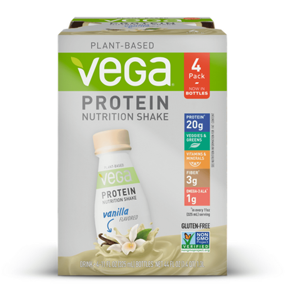 Vega Vegan Protein Nutrition Shake, Vanilla, 20g Protein, 11.0 Fl Oz, 4