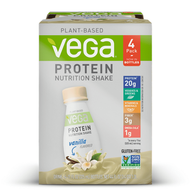 Vega Vegan Protein Nutrition Shake, Vanilla, 20g Protein, 11.0 Fl Oz, 4