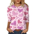 thumbnail image 1 of SZXZYGS T-Shirts Graphiques pour Femmes Crop Top Nœud T-Shirt Manches Trois-Quarts Imprimé Saint-Valentin Col Rond Été 2024, 1 of 4