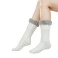 thumbnail image 2 of Fuzzy Socks for Women No Show Fall Fashion Must Haves Foot Warmer Ankle Cozy Winter Socks White, 2 of 4