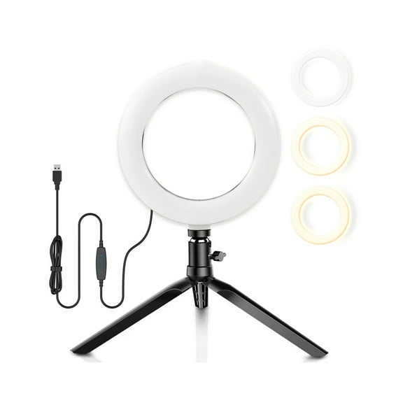 Desk Ring Fill Light 16cm/6inch Dimmable LED Ring Light with Tripod Stand Angle Adjustable USB Interface for Video Live Stream Makeup