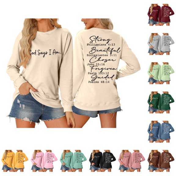 CAIVO Women's Winter Fashion Sweatshirt Festive Letter Printed Round Neck Tops Long Sleeve Pullover Lightweight Cozy Fall Streetwear