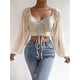 thumbnail image 2 of Camiseta Sexy con cuello en V para mujer, Tops cortos informales con cordón, Camiseta corta de verano para mujer, ropa para mujer, camiseta de manga larga, 2 of 2