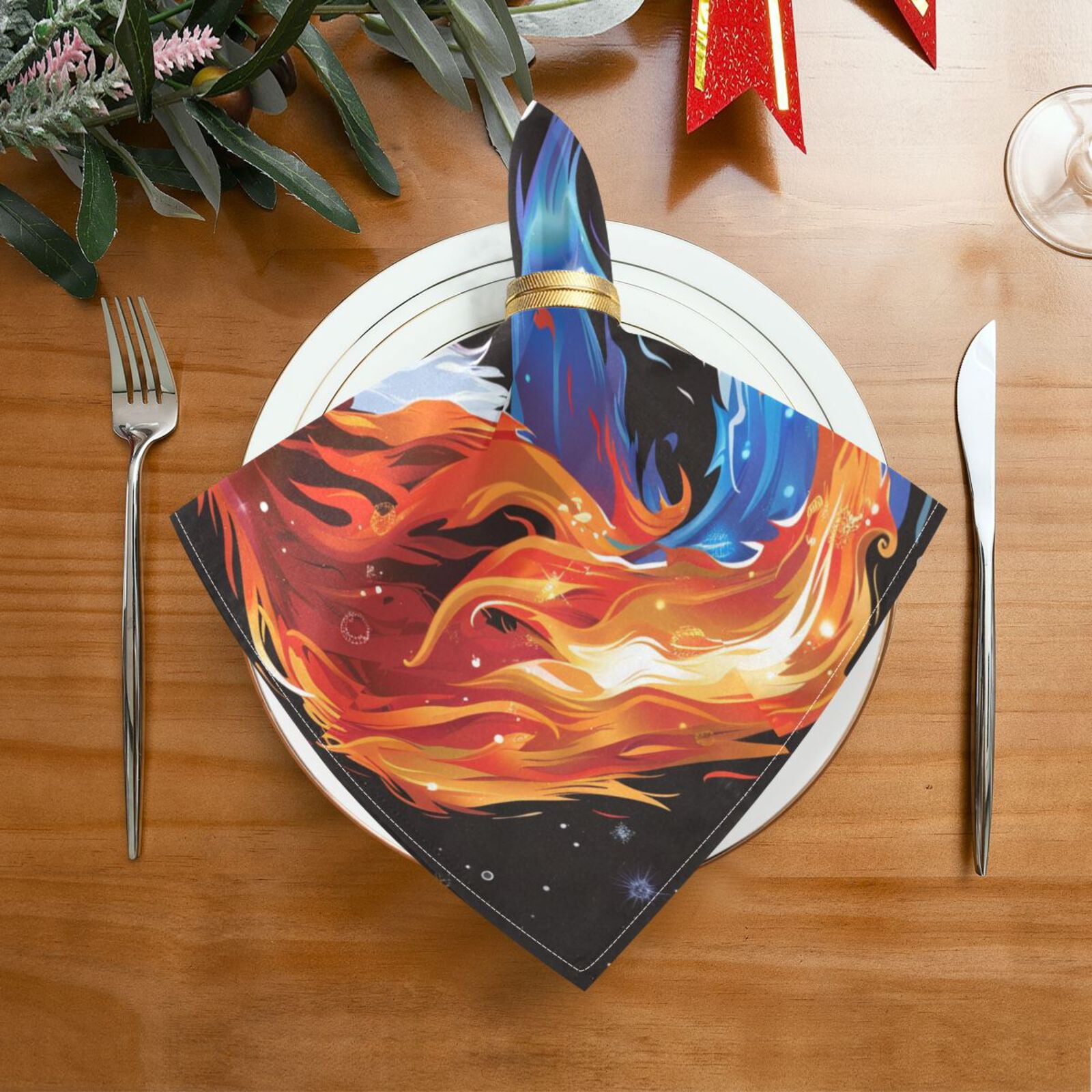 JSTEL Foxes Starry Cloth Napkins Set of 6, 20x20 Inch Washable and Reusable Napkin for Decoupage Dinner Party Everyday Use