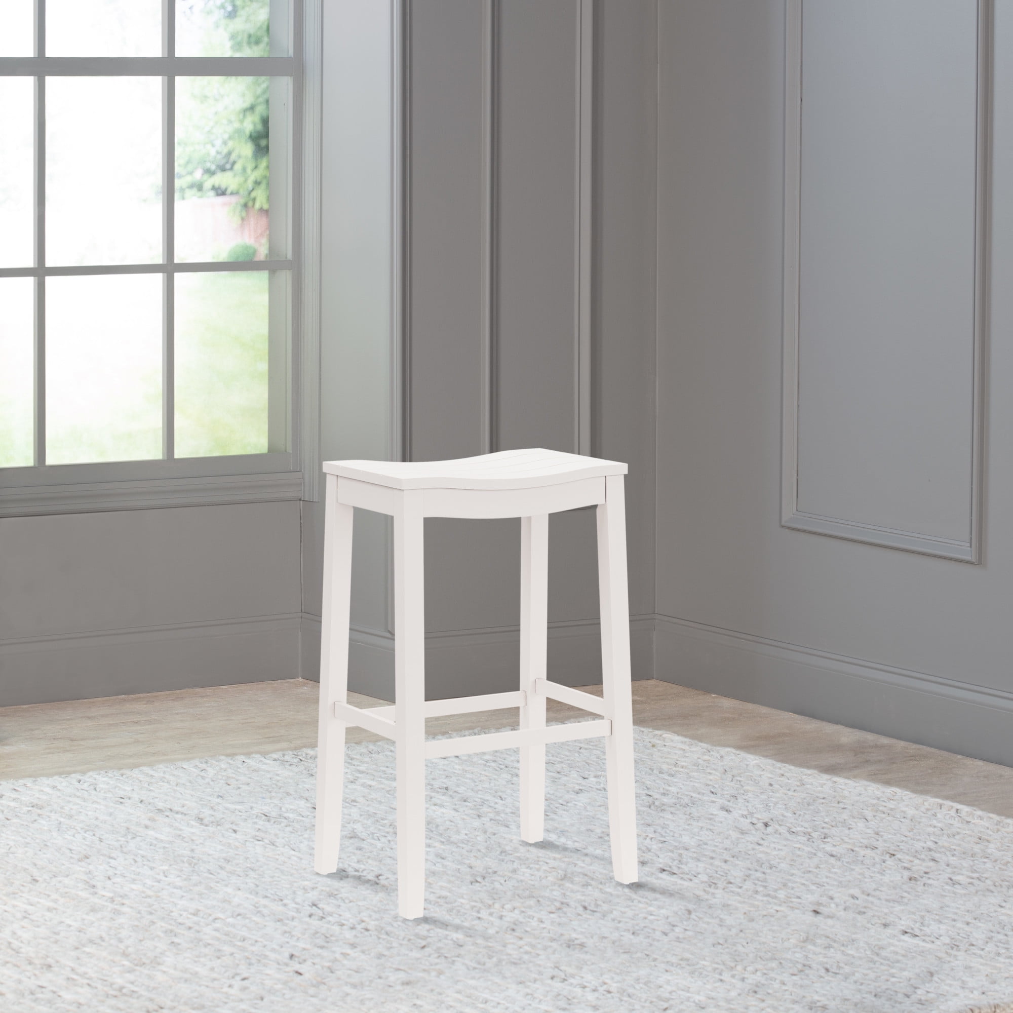 Woven Paths Fiddler Backless Wood Bar Height Stool, White