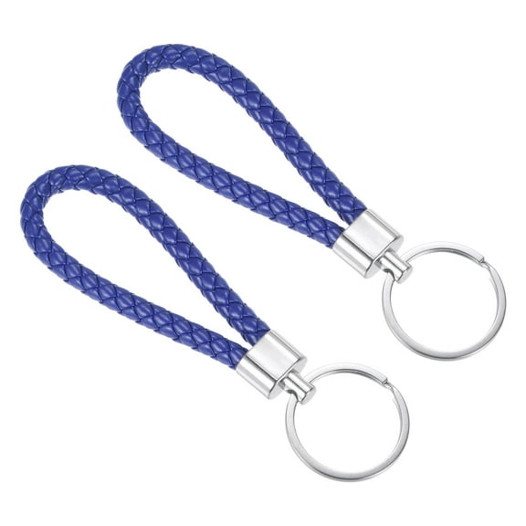 Uxcell Keyring Woven Lanyard Straps Braided Leather Keychain, Blue 2 Pack