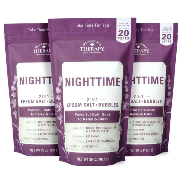 Village Naturals Therapy Espuma nocturna Epsom Soak 36 oz Paquete de 3