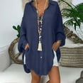 thumbnail image 2 of yardsong Womens Plus Size Cotton Linen Long Sleeve Shirt Loose Button Down Boyfriend Shirt Tops Swimsuit Cover Up Shirt for Women Navy,L, 2 of 6