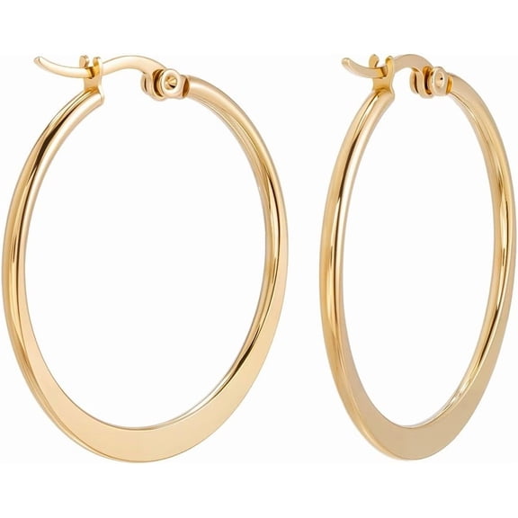 5 Pairs Hoop Earrings for Women 35mm 18K Gold Plated 304 Stainless Steel Large Round Lightweight Big Earrings Huggie Hoops Jewelry Gifts Gold