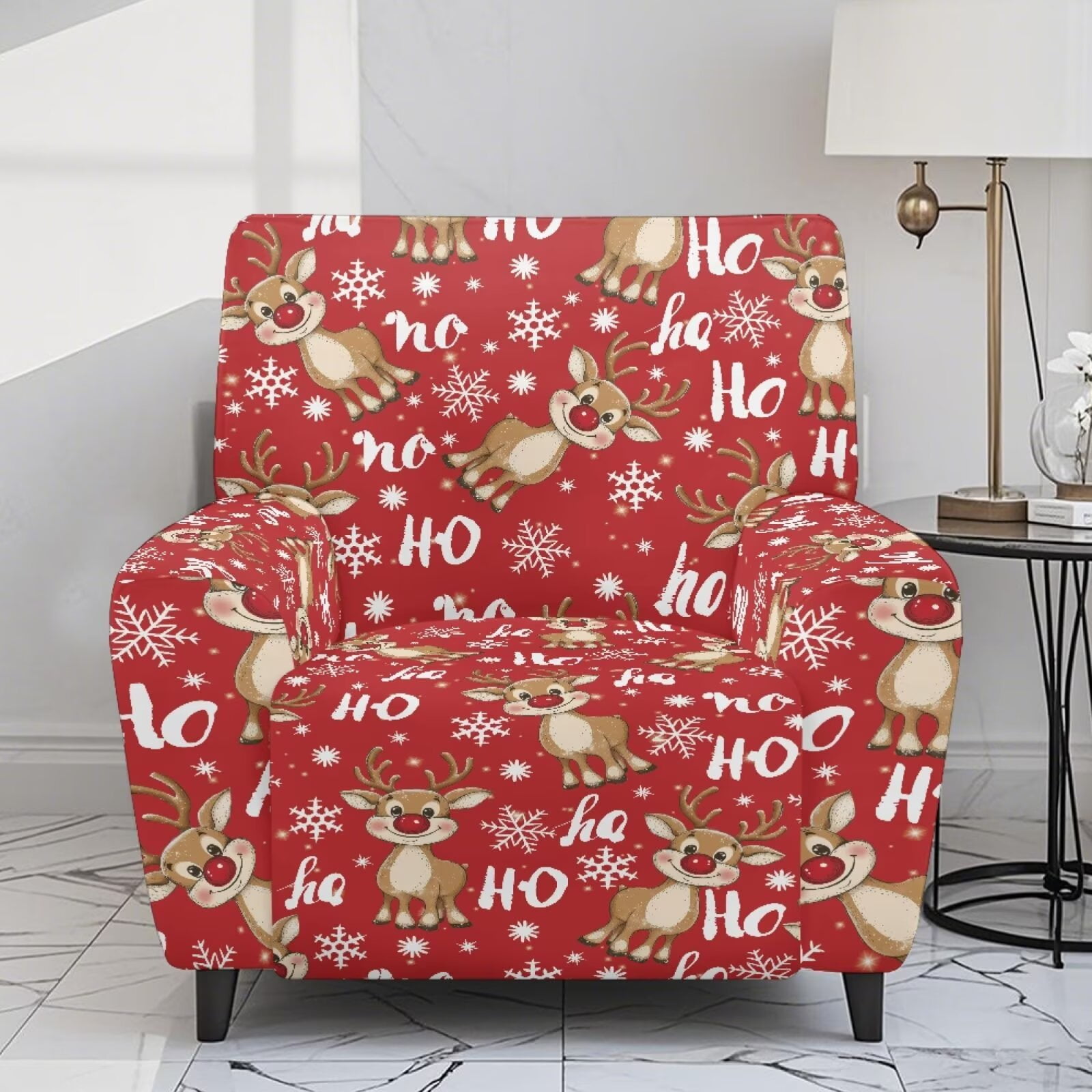 Yuyamidu Christmas Reclining Chair Covers 4 Pieces Reindeer Recliner Covers That Stay in Place Non Slip Lazyboy Covers Couch Chair Cover for Living Room Bedroom Home Decor