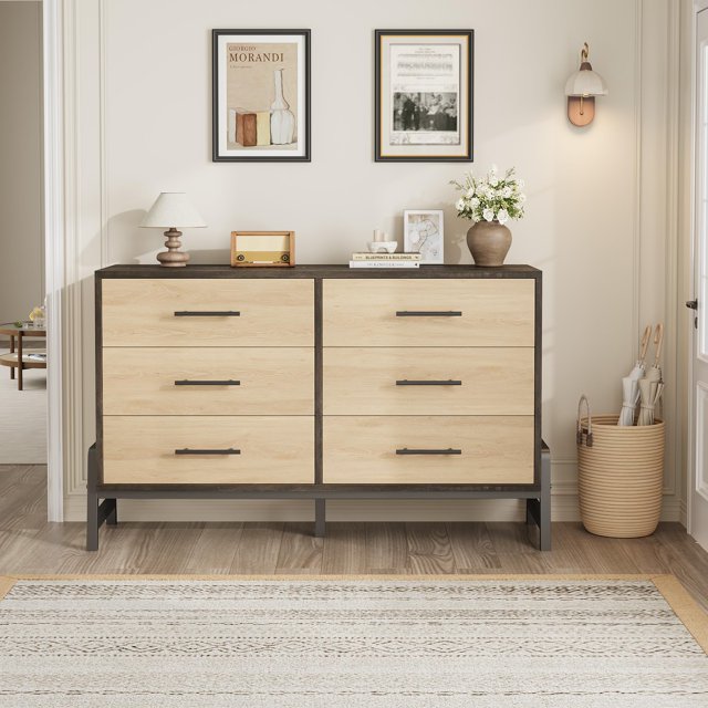 Yiwa Commode de Rangement à 6 Tiroirs, Armoire Autoportante Spacieuse avec Pattes en Forme de R pour Chambre, Salon, Entrée