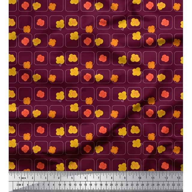 Soimoi Tissu Crêpe polyester Carré & Imprimé Artistique Floral Tissu au Mètre 42 Pouces de Large
