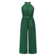 thumbnail image 3 of Gureui Women's One-Piece Suit, Solid Color Sleeveless Back Keyhole Waist Bandage Pleated Wide-Leg Jumpsuit, 3 of 5