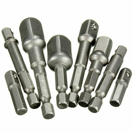 

8Pcs Socket Adapter Set Hex Shank to 1/4 3/8 1/2 Impact Driver Drill Bit Bar
