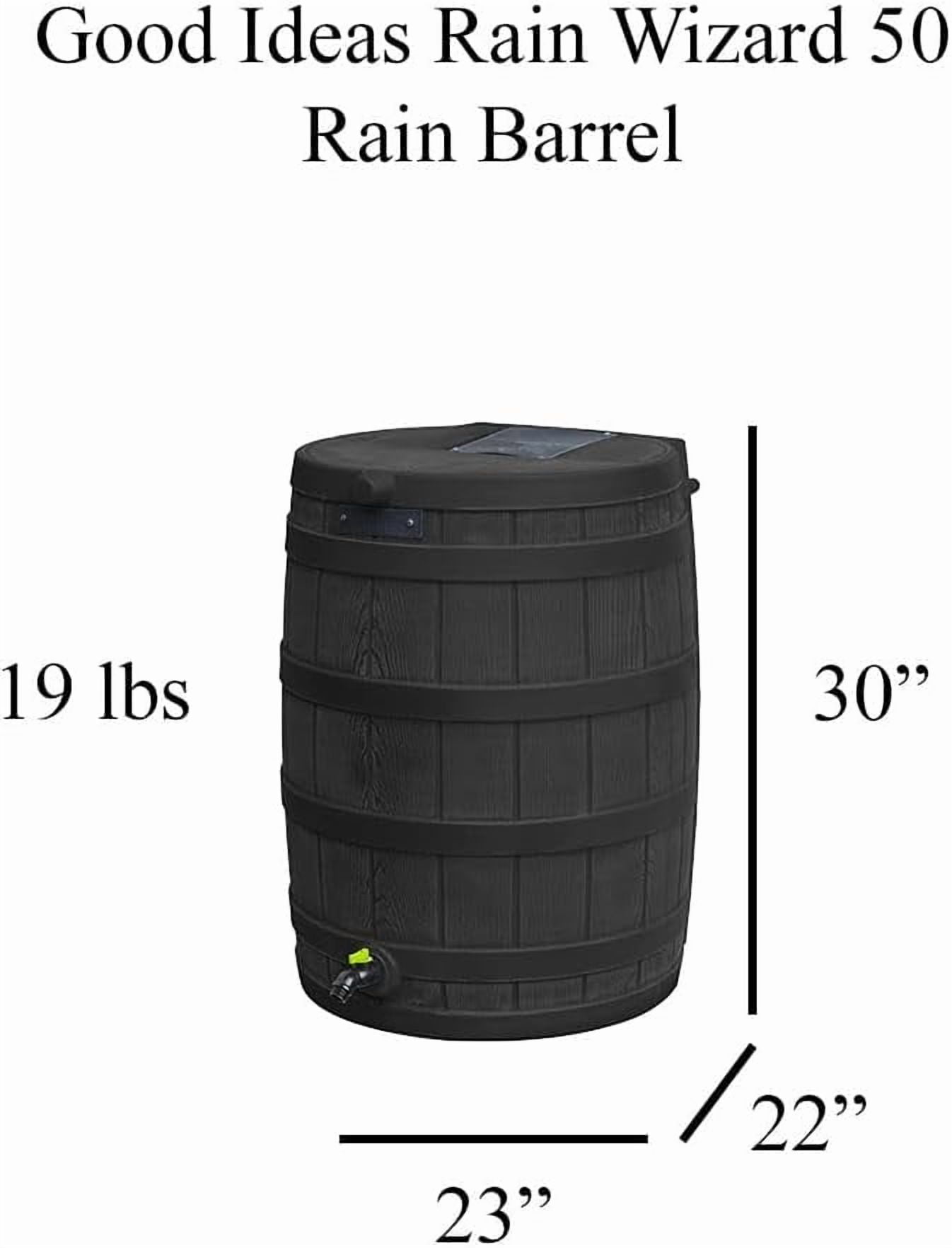 Good Ideas Recycled Rain Wizard 50-Gallon Rain Barrel, Heavy-Duty Recycled Plastic Construction