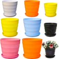thumbnail image 1 of Maceta colorida, macetas pequeñas para interior, maceta de plástico para flores, maceta redonda de plástico para flores (8 colores se regran al azar Feliz Sencillez, 1 of 3