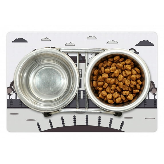 Amsterdam Pet Mat for Food and Water, Geometric and Interpretation of City View, Non-Slip Rubber Mat for Dogs and Cats, 18" X 12", by Ambesonne