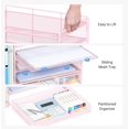 thumbnail image 4 of ThrottleT-Desk Organizers and Accessories with File Holder, 5-Tier Office Desk Accessories & Workspace Desktop Organizer with Drawer and 2 Pen Holder, File Paper Organizer for Office Supplies(Pink), 4 of 14