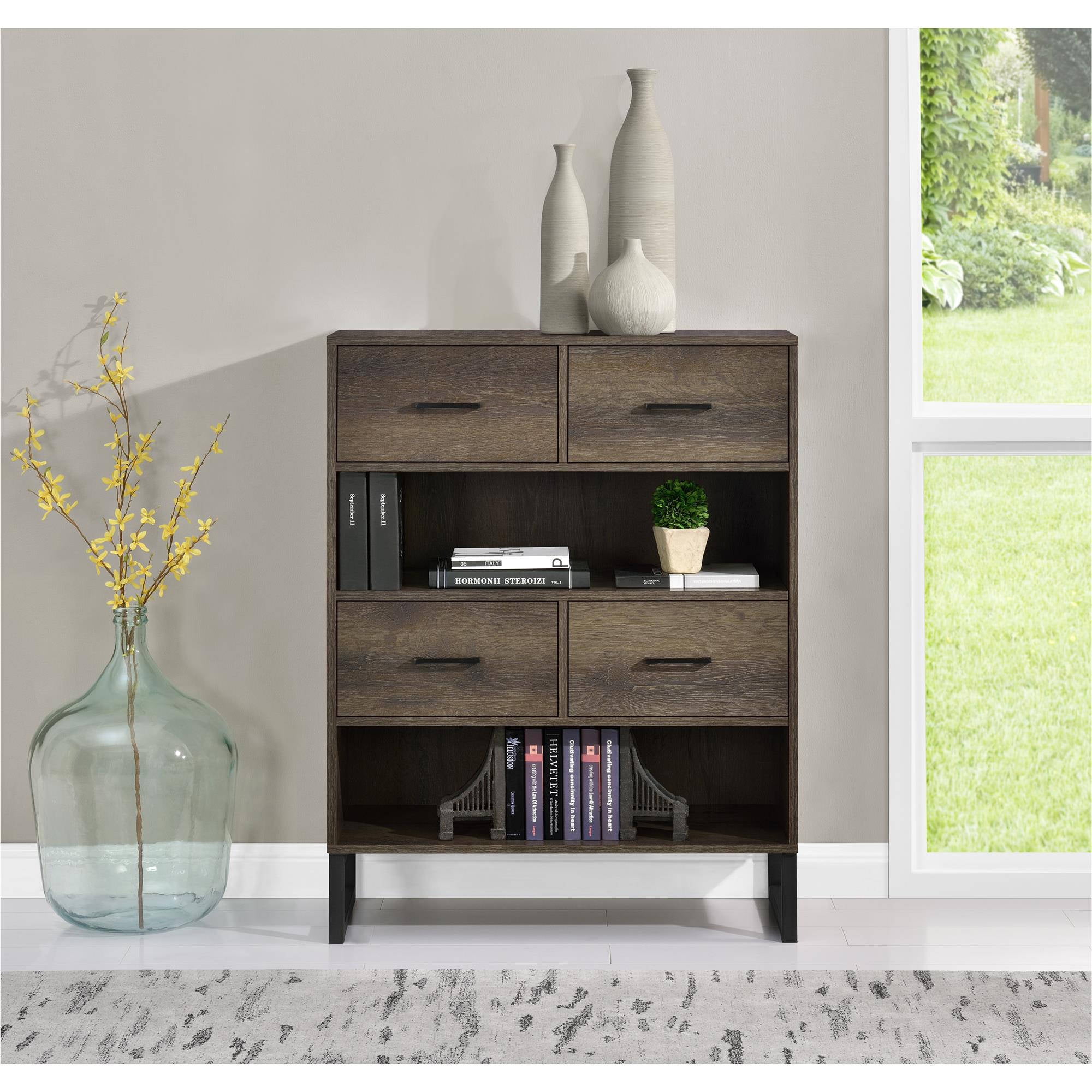 Ameriwood Home Candon Bookcase With Bins Distressed Brown Oak Ameriwood Home Candon Bookcase With Bins Distressed Brown Oak Com