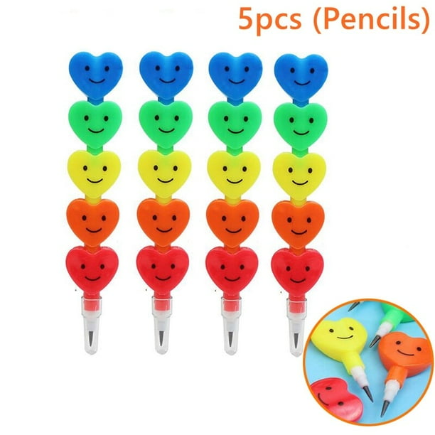 Lápices de colores con cara sonriente de dibujos animados para niños, juguete de regalo para la vuelta a la escuela, recuerdo de fiesta de cumpleaños, piñata, 5 piezas