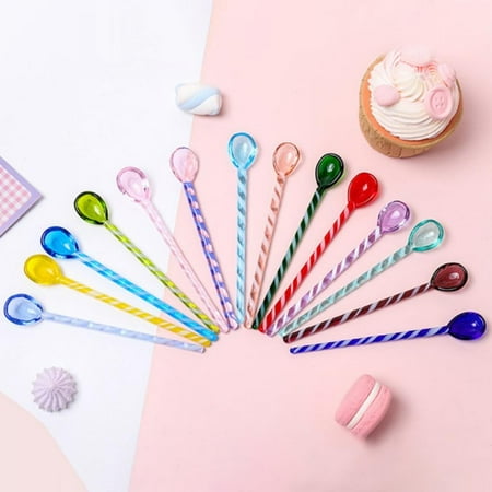 

High Borosilicate Glass Stirring Rod Spoon Colored Glass Stirring Rod Cute Long Handle Juice Coffee Spoons Dinnerware for Home