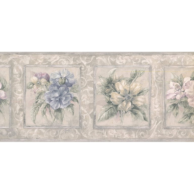 Wallpaper Border – Flowers In Blue & Beige, 15 Feet X 9 Inches, Pre-Pasted Vinyl, Classic Decorative Trim
