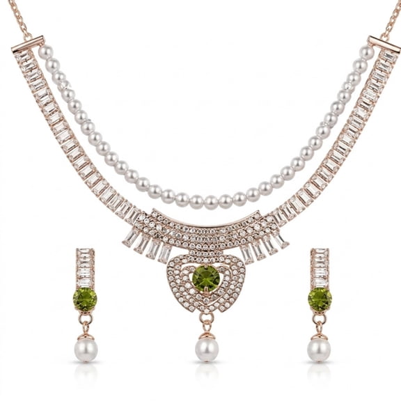 AlKhalil - Elegant Pearl & Green Gemstone Necklace and Earrings Set – Formal Jewelry for Women