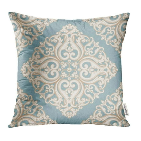 Abstract Damask Pearl - YWOTA Luxury Damask Pattern Blue and Beige Pastel with Pearls As for Birthday Rococo Curl Pillow Cases Cushion Cover 16x16 inch