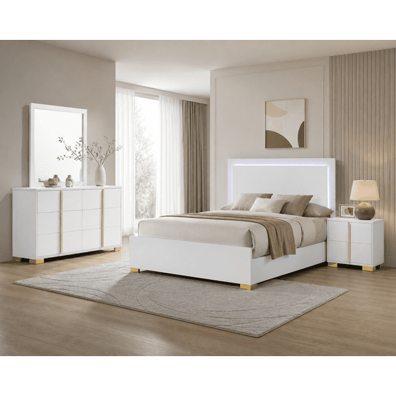 White 4-Piece Full Bedroom Set with LED-Lit Bed, Dresser, Mirror and Nightstand