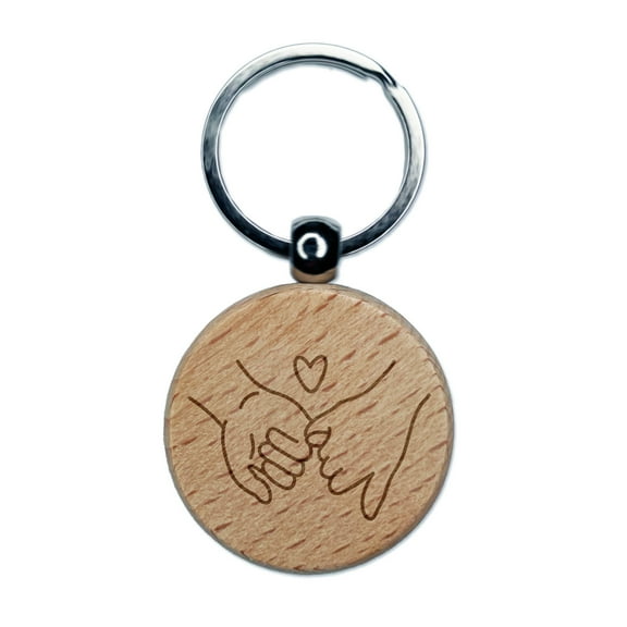 Pinky Promise Love Round Keychain Charm Tag - Engraved Wood