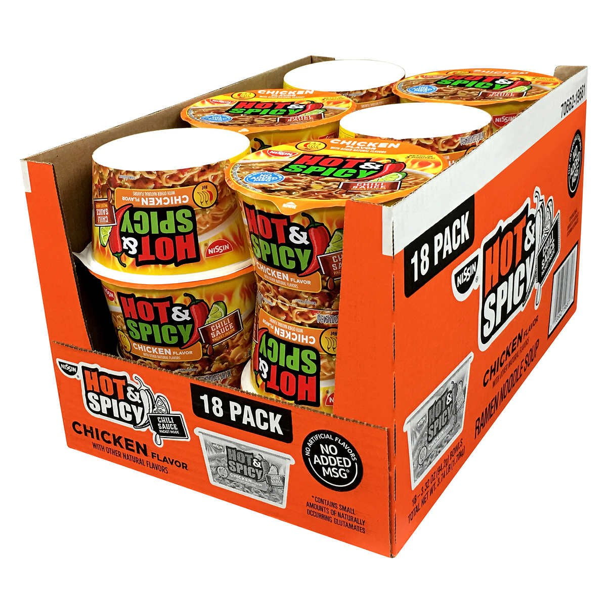 Nissin Hot and Spicy Chicken Flavor Ramen Noodle Soup, 3.32 Ounce (Pack of 12)