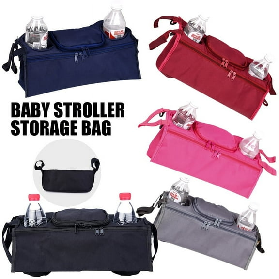 Amerteer Baby Stroller Organizer Bag with Cup Holders Universal Stroller Organizer Accessory Fit for All Baby Stroller Universal Baby Stroller Organizer 2 Insulated Cup Holders