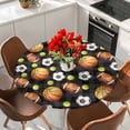 thumbnail image 2 of Brown Basketball Football Round Tablecloth 36-44 Inch Round Fitted Table Cloth with Elastic Edge, Checkered Ball Watercolor Waterproof Table Cover Protector for Outdoor Picnic Party Dining, 2 of 9
