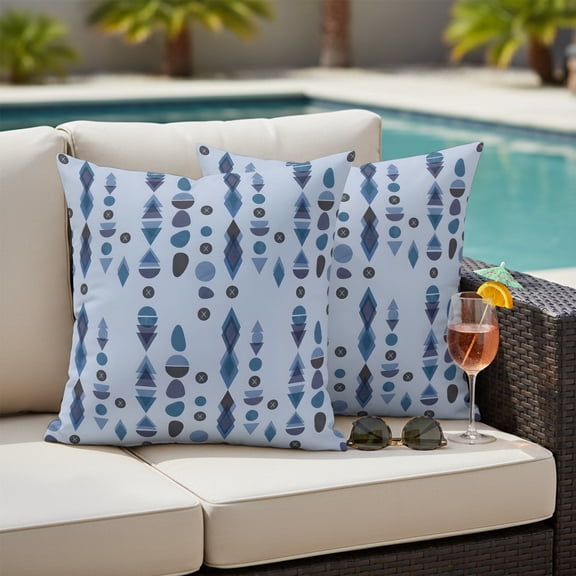 Abstract Droplets Outdoor Waterproof Throw Pillow Covers Set of 2, 20"x20", Country Geometric Purple Blue Vertical Shapes Decorative Pillow Covers Outside Cushion Case for Patio Porch Garden