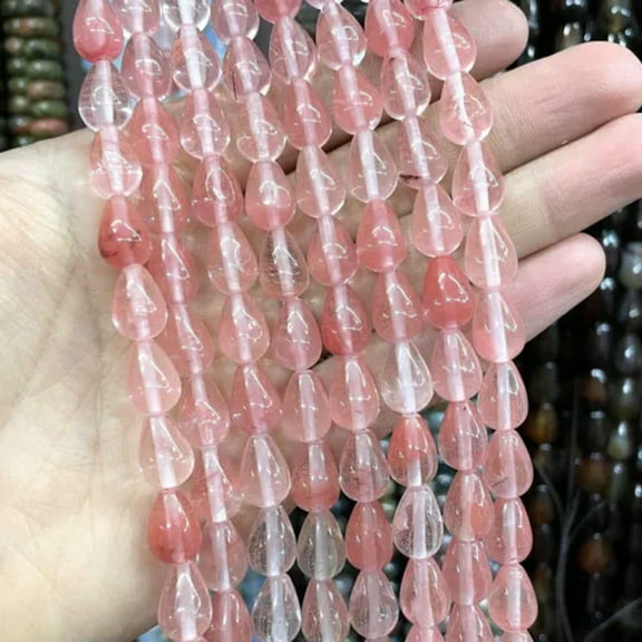 HOOUN Natural Stone Water Drop Agates Quartz Loose Spacer Beads For Jewelry Making DIY-Watermelon Red-6X9mm about 20pcs