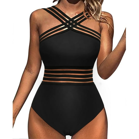 Hilor Womens One Piece Regular Swimsuits Front Crossover Bathing Suits Hollow Swimwear Monokinis