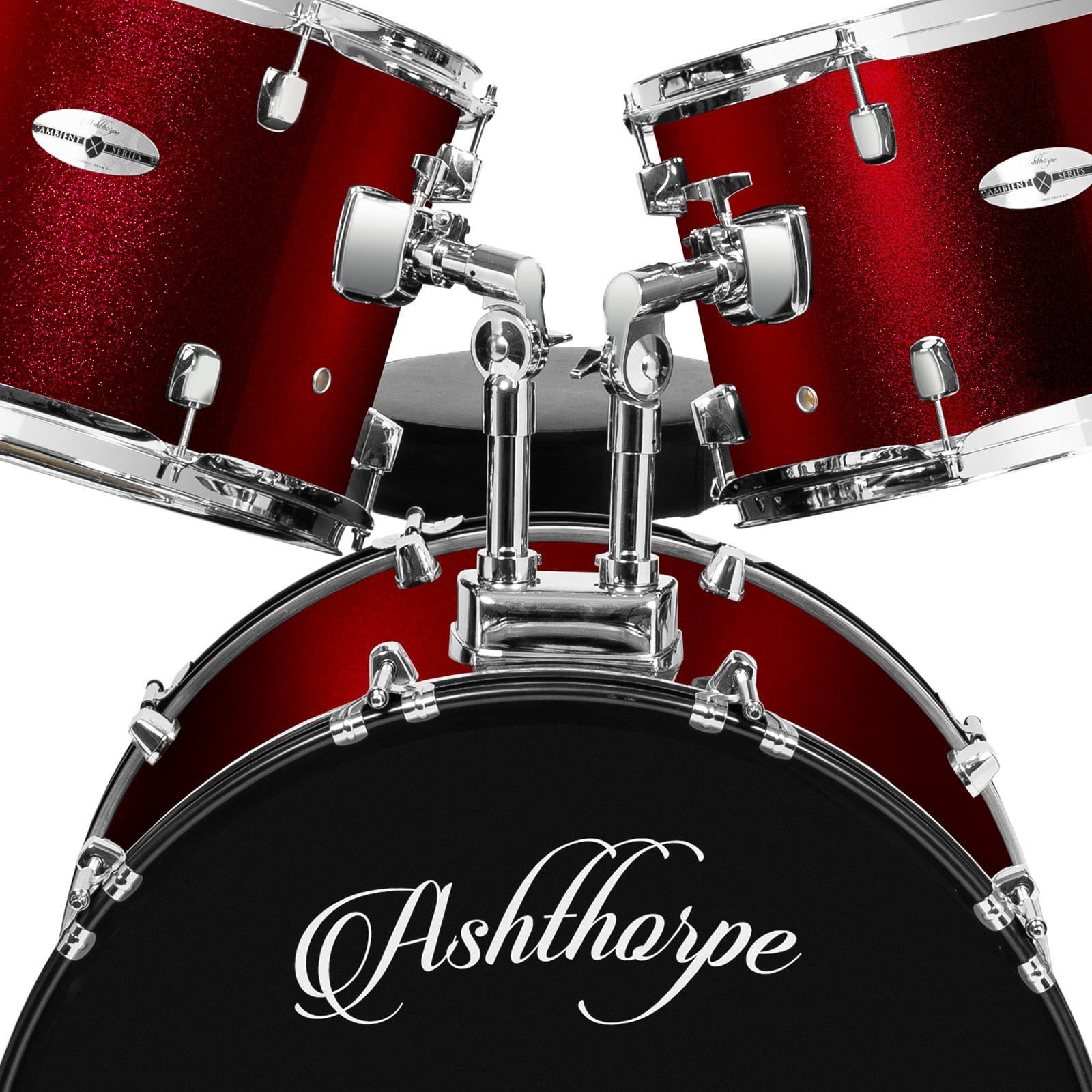 Ashthorpe 5-Piece Full-Size Adult Drum Set with Remo Drumheads & Premium Brass Cymbals - Red