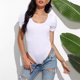 thumbnail image 2 of Top de Manga Corta de Verano para las Mujeres Cuello Redondo Manga Corta Plisado Cuerpo Sólido, Blusa Sexy de Poliéster, Lavado a Mano Casual, 2 of 7